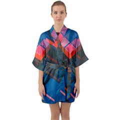 Minimalist Abstract Shaping  Abstract Digital Art Half Sleeve Satin Kimono 