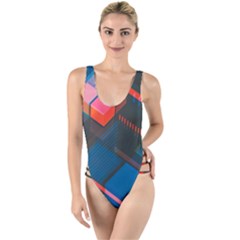 Minimalist Abstract Shaping  Abstract Digital Art High Leg Strappy Swimsuit