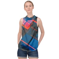 Minimalist Abstract Shaping  Abstract Digital Art High Neck Satin Top