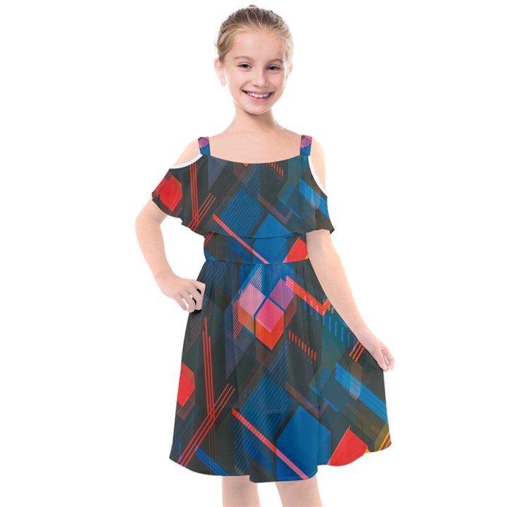 Minimalist Abstract Shaping  Abstract Digital Art Kids  Cut Out Shoulders Chiffon Dress