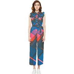 Minimalist Abstract Shaping  Abstract Digital Art Women s Frill Top Chiffon Jumpsuit