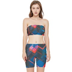 Minimalist Abstract Shaping  Abstract Digital Art Stretch Shorts And Tube Top Set