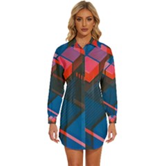 Minimalist Abstract Shaping  Abstract Digital Art Womens Long Sleeve Shirt Dress