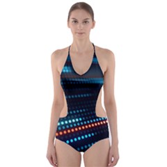 Orange Blue Dot Dots Lines Abstract Abstract Digital Art Cut-out One Piece Swimsuit by Jancukart