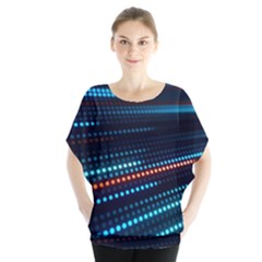 Orange Blue Dot Dots Lines Abstract Abstract Digital Art Batwing Chiffon Blouse