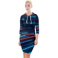 Orange Blue Dot Dots Lines Abstract Abstract Digital Art Quarter Sleeve Hood Bodycon Dress