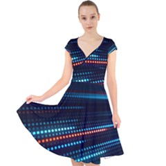 Orange Blue Dot Dots Lines Abstract Abstract Digital Art Cap Sleeve Front Wrap Midi Dress