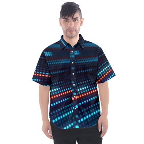 Orange Blue Dot Dots Lines Abstract Abstract Digital Art Men s Short Sleeve Shirt by Jancukart