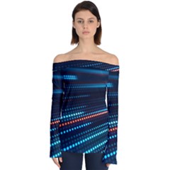 Orange Blue Dot Dots Lines Abstract Abstract Digital Art Off Shoulder Long Sleeve Top