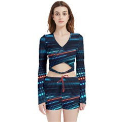 Orange Blue Dot Dots Lines Abstract Abstract Digital Art Velvet Wrap Crop Top And Shorts Set