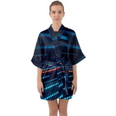 Orange Blue Dot Dots Lines Abstract Abstract Digital Art Half Sleeve Satin Kimono  by Jancukart