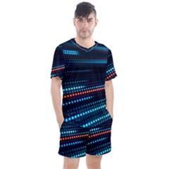 Orange Blue Dot Dots Lines Abstract Abstract Digital Art Men s Mesh Tee And Shorts Set