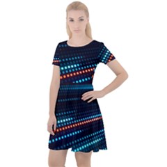 Orange Blue Dot Dots Lines Abstract Abstract Digital Art Cap Sleeve Velour Dress 