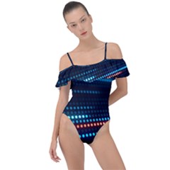 Orange Blue Dot Dots Lines Abstract Abstract Digital Art Frill Detail One Piece Swimsuit