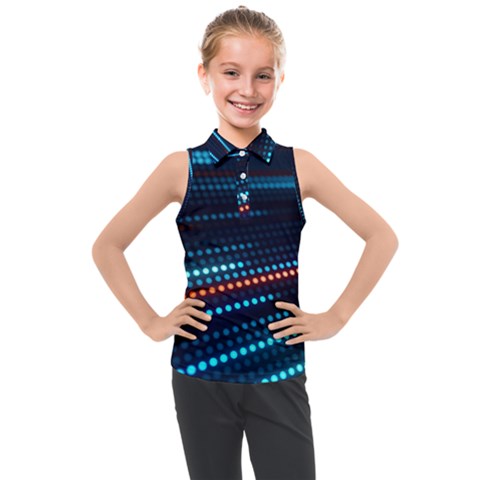 Orange Blue Dot Dots Lines Abstract Abstract Digital Art Kids  Sleeveless Polo Tee by Jancukart