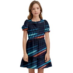 Orange Blue Dot Dots Lines Abstract Abstract Digital Art Kids  Puff Sleeved Dress