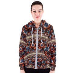 Fractal Floral Ornaments Rings 3d Sphere Floral Pattern Neon Art Women s Zipper Hoodie by Jancukart