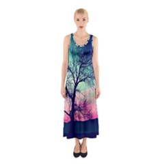 Tree Abstract Field Galaxy Night Nature Sleeveless Maxi Dress