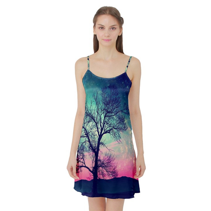 Tree Abstract Field Galaxy Night Nature Satin Night Slip