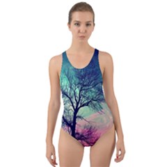 Tree Abstract Field Galaxy Night Nature Cut-out Back One Piece Swimsuit by Jancukart