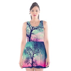 Tree Abstract Field Galaxy Night Nature Scoop Neck Skater Dress by Jancukart