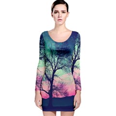 Tree Abstract Field Galaxy Night Nature Long Sleeve Velvet Bodycon Dress