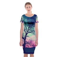 Tree Abstract Field Galaxy Night Nature Classic Short Sleeve Midi Dress