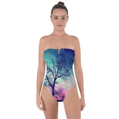 Tree Abstract Field Galaxy Night Nature Tie Back One Piece Swimsuit by Jancukart