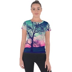 Tree Abstract Field Galaxy Night Nature Short Sleeve Sports Top 