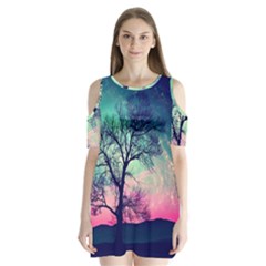 Tree Abstract Field Galaxy Night Nature Shoulder Cutout Velvet One Piece