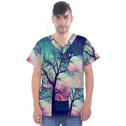 Tree Abstract Field Galaxy Night Nature Men s V-neck Scrub Top by Jancukart