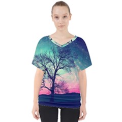 Tree Abstract Field Galaxy Night Nature V-neck Dolman Drape Top