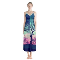 Tree Abstract Field Galaxy Night Nature Button Up Chiffon Maxi Dress by Jancukart