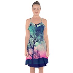 Tree Abstract Field Galaxy Night Nature Ruffle Detail Chiffon Dress by Jancukart