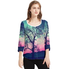 Tree Abstract Field Galaxy Night Nature Chiffon Quarter Sleeve Blouse by Jancukart