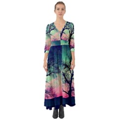 Tree Abstract Field Galaxy Night Nature Button Up Boho Maxi Dress