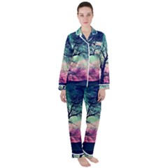 Tree Abstract Field Galaxy Night Nature Women s Long Sleeve Satin Pajamas Set	