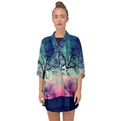 Tree Abstract Field Galaxy Night Nature Half Sleeve Chiffon Kimono by Jancukart