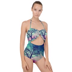 Tree Abstract Field Galaxy Night Nature Scallop Top Cut Out Swimsuit