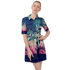 Tree Abstract Field Galaxy Night Nature Belted Shirt Dress by Jancukart