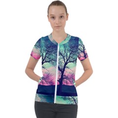 Tree Abstract Field Galaxy Night Nature Short Sleeve Zip Up Jacket