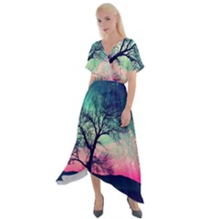 Tree Abstract Field Galaxy Night Nature Cross Front Sharkbite Hem Maxi Dress