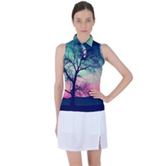 Tree Abstract Field Galaxy Night Nature Women s Sleeveless Polo Tee by Jancukart