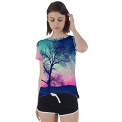 Tree Abstract Field Galaxy Night Nature Short Sleeve Open Back Tee by Jancukart