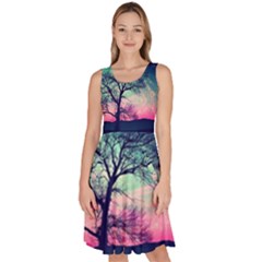 Tree Abstract Field Galaxy Night Nature Knee Length Skater Dress With Pockets