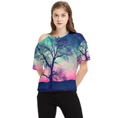 Tree Abstract Field Galaxy Night Nature One Shoulder Cut Out Tee by Jancukart