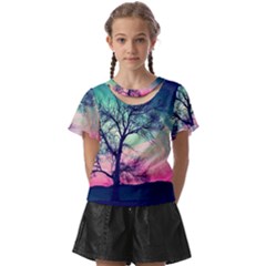 Tree Abstract Field Galaxy Night Nature Kids  Front Cut Tee by Jancukart