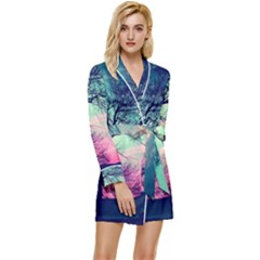 Tree Abstract Field Galaxy Night Nature Long Sleeve Satin Robe