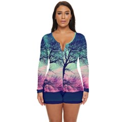 Tree Abstract Field Galaxy Night Nature Long Sleeve Boyleg Swimsuit by Jancukart