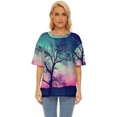 Tree Abstract Field Galaxy Night Nature Oversized Basic Tee by Jancukart